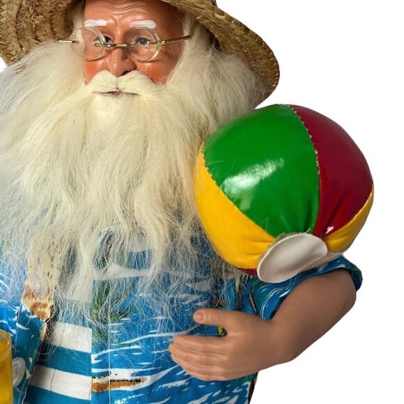 Santa Claus  15" Figurine on Vacation Hawaiian Shirt Beach Ball Drink Sun Hat - Picture 4 of 13